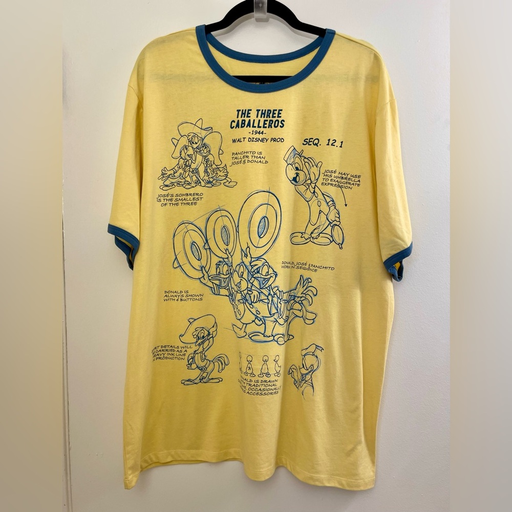 Disney Three Caballeros yellow t-shirt with blue accents